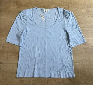 NWT Madewell puff‎ sleeve top scoop neck light blue summer supima cotton size XL thumbnail 1