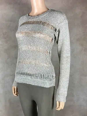Buffalo David Bitton Beige Open-Weave Shimmer Sweater thumbnail 7