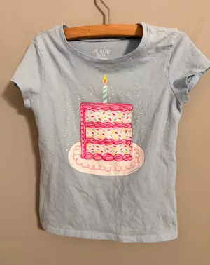 The Children's Place Birthday Cake Graphic Tee Girls Size 5/6 Blue Glitter Shirt thumbnail 1