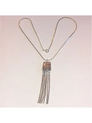Vintage Silver Tone Fringe Tassel Pendant Dainty Boho Retro Necklace thumbnail 6