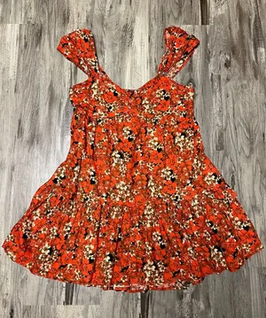 Free People Pattern Play Orange Floral Linen Blend Babydoll Mini Dress S thumbnail 1