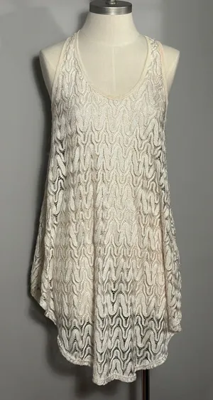 Elif for Jordan Taylor Medium VINTAGE Cream Crochet Lace Sleeveless Tunic thumbnail 1
