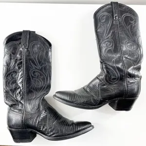 Dan Post Leather Exotic Lizard Skin Mid Calf Western Cowboy Boots Blacs 6.5 thumbnail 2