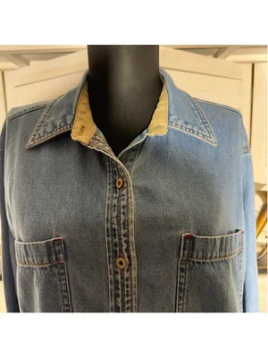 Vintage 90s Bill Blass women's denim shirt blue cotton Western grunge cottage M thumbnail 6