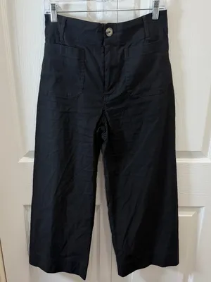 Anthropologie Maeve Colette Crop Black High-Rise Wide Leg Magic Fabric Pants 28P thumbnail 3