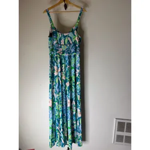 Lilly Pulitzer Floral Maxi Dress Teal Pink Tropical Empire Waist Sleeveless 10 thumbnail 2