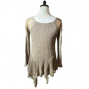 Scully Beige Lace Crochet Knit Asymmetrical Hem Forrest‎ Fairy Grunge Tunic Top thumbnail 3