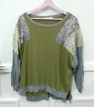 Free People We The Free Feelin It Tee Army Combo Patchwork Boho Oversize Top XS thumbnail 1