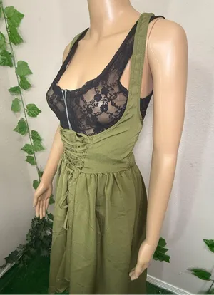 Elegant Olive Green Halter Dress New thumbnail 10