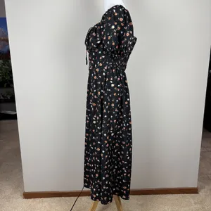 Milkmaid Maxi Dress Womens XL Black‎ Floral Feminine Smocked Puff Short Sleeve thumbnail 8