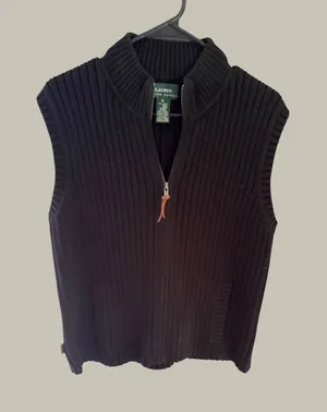Lauren Ralph Lauren Black Ribbed Cotton Full Zip Mock Neck Sweater Vest XL thumbnail 1