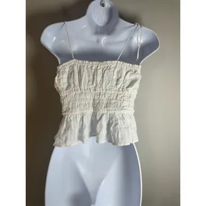 J.Crew White Smocked Peplum Cami Tie Shoulder Strap Top CA526 Summer 24 Small thumbnail 5