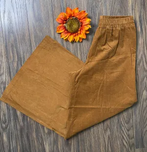 Coco Bianco Brown Wide Leg Corduroy Elastic Banded Pants | SMALL thumbnail 3