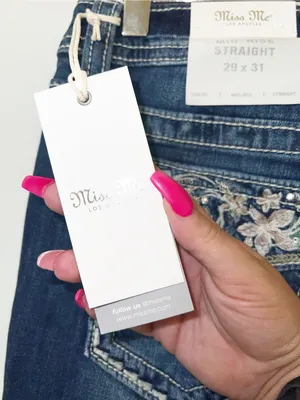 Miss Me Los Angeles Floral Pocket Detail Dark Washed Mid-Rise Straight Leg Jeans thumbnail 10