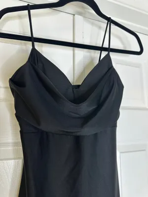 Lovely Day Black Satin Style Cowl Neck Mini Dress Small Date Night Party thumbnail 3