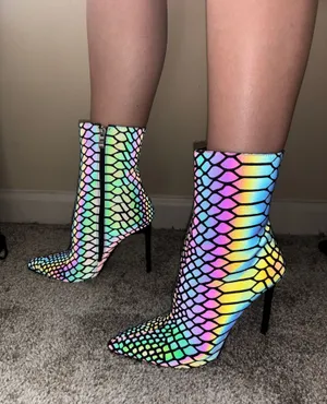 Azalea Wang Flash Back Reflective Stiletto Heel Boots Multiple Size 7.5 thumbnail 1