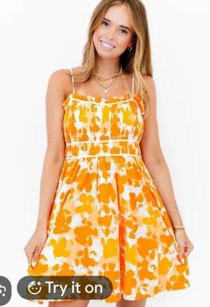 Womens Bright Orange White Floral Mini Dress Size Medium TN Vols Game Day Flirty thumbnail 1