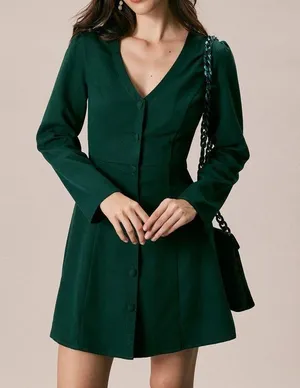 Rihoas The Green V Neck Button Shirt Mini Dress thumbnail 1