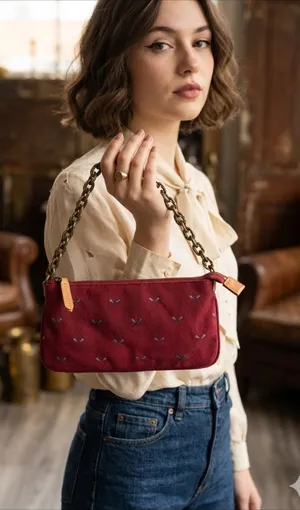 J.Crew Red Canvas Wristlet with Chain Handle – Small Bag. thumbnail 1