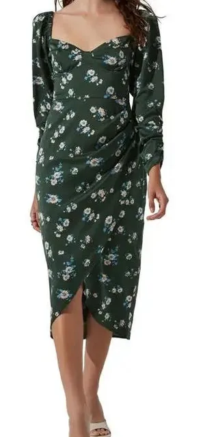 Astr Floral Print Long Sleeve Dress Forest Green NWT Sz Small thumbnail 1
