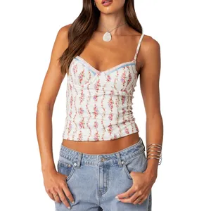 Edikted Indira Floral Lace-Up Corset Camisole Tank Top Large Coquette thumbnail 5