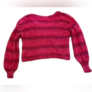 Free People Gelato Pullover Sweater Fuzzy Star Pink Combo Boxy Crop Sz S Small thumbnail 4