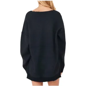 Free People Sweater Weather Dark Gray Oversized V-Neck Sweater thumbnail 4