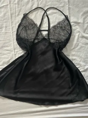 Victoria’s Secret Black Satin Lace Slip Dress Chemise Large Coquette Y2K Style thumbnail 2