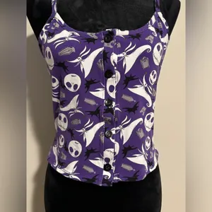NWOT Disney Nightmare Before Christmas Purple and White Button Down Tank size m thumbnail 4