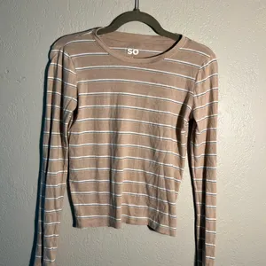SO Women's Tan Striped Long Sleeve Top SZ XS Summer Casual T Shirt Cute + Petite thumbnail 1