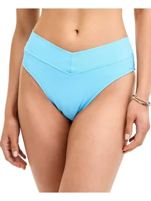 NWT Becca Womens Modern Edge Textured Rib High-Waist Bikini Bottom Ice Blue XS thumbnail 1