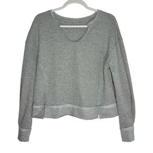 Unbranded Gray Thermal Waffle‎ Knit Cutout Neck Pullover Top Raw Hem thumbnail 1