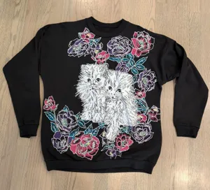 VTG 80s Persian Cat Kitten Floral Glitter Graphic Sweatshirt Crewneck Pullover thumbnail 1