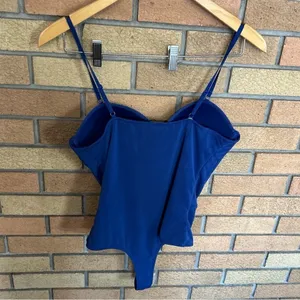 NWOT Reoria Glamorous Illusion Spaghetti Strap Bodysuit Blue Women’s Size Large thumbnail 3