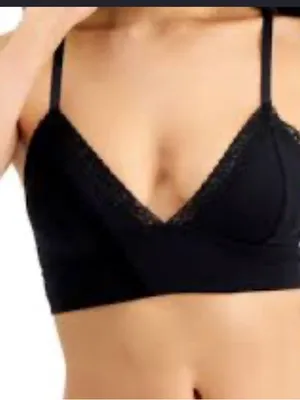 Jenni NWT On Repeat Wide Lace Trim Cotton Bralette Black Small thumbnail 1