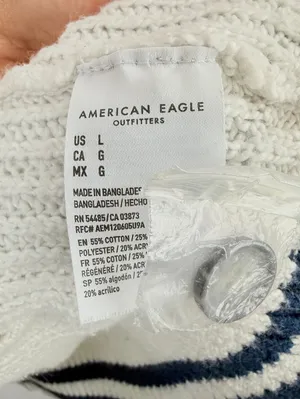 American Eagle Creamy Gray Varsity Cable Knit Button Cardigan - Size - Large thumbnail 7