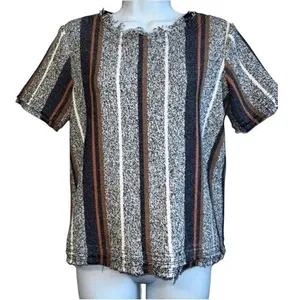 ANN TAYLOR Boucle Tweed‎ Fringe Hems Stripe Print S/S Top NWOT XS thumbnail 2