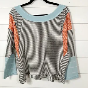 Ces Femme Striped Patchwork Print Long Sleeve Knit Top, EUC, Size Small thumbnail 7