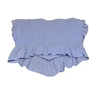 Free People Fun In The Sun Strapless Blue Cropped Peplum Ruched Tube Top XL thumbnail 3