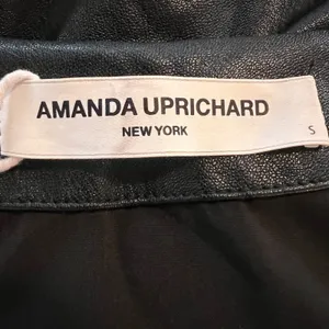 Amanda Uprichard Faux Leather Puff Sleeve Mini Dress Black Wrap V-Neck Small thumbnail 4