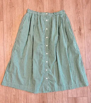 VINTAGE Eagles Eye Collectibles Green Gingham Button Front Midi Skirt Cotton L thumbnail 1