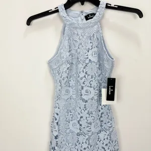 Lulus Love Poem Light Blue Lace Mini Dress Party Cocktail Romantic XS NWT thumbnail 6