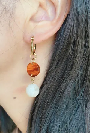 Handmade German acrylic beads & tortoiseshell hoop 2WAY dangle earrings🤎 thumbnail 9