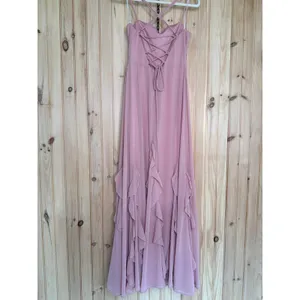 NWOT Lulus Priela Pink Ruffled Lace-Up Maxi Dress Holiday Party Bridesmaid Sz L thumbnail 6