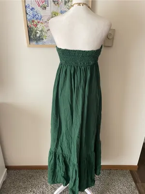 Aerie Ruffle Linen Lyocell Blend Midi Dress in Green Size Medium thumbnail 6