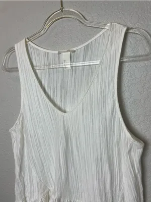 H&M White V-Neck Sleeveless Textured Peplum Tank Size L thumbnail 2