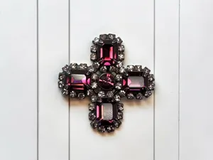 Liz Palacios Purple Rhinestone Cross Brooch Pin Vintage Style Statement Jewelry thumbnail 2