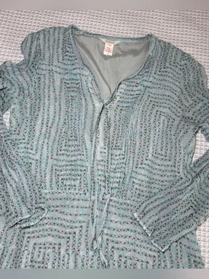 Sundance Womens Size 16 Teal Silk Long Sleeve Dress Maxi V Neck Tie Boho Lined thumbnail 3