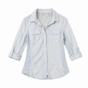 Light Blue Pinstripe Button Up Shirt Roll Sleeve Relaxed Fit Coastal Casual L thumbnail 1