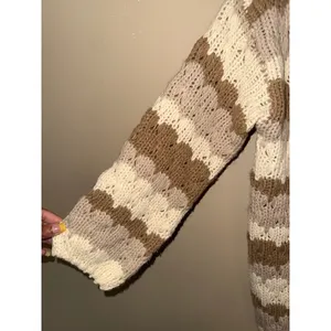 Altar'd State Stripe Chunky Knit Cardigan Brown Tan Cream Boho Oversized S Layer thumbnail 3
